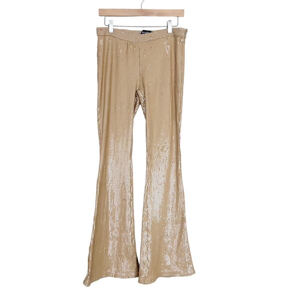 Retrofete Julien Tan Sequin Flare Leg Pants Sz M - Picture 13 of 13